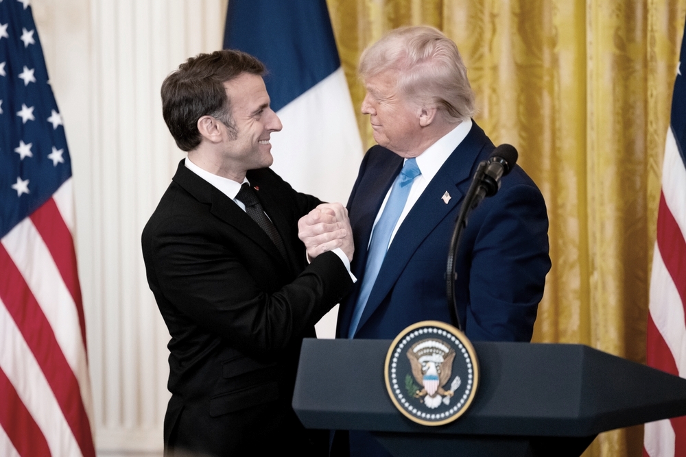 Le président américain Donald Trump et le président français Emmanuel Macron, conférence de presse, Washington - 24 février 2025 