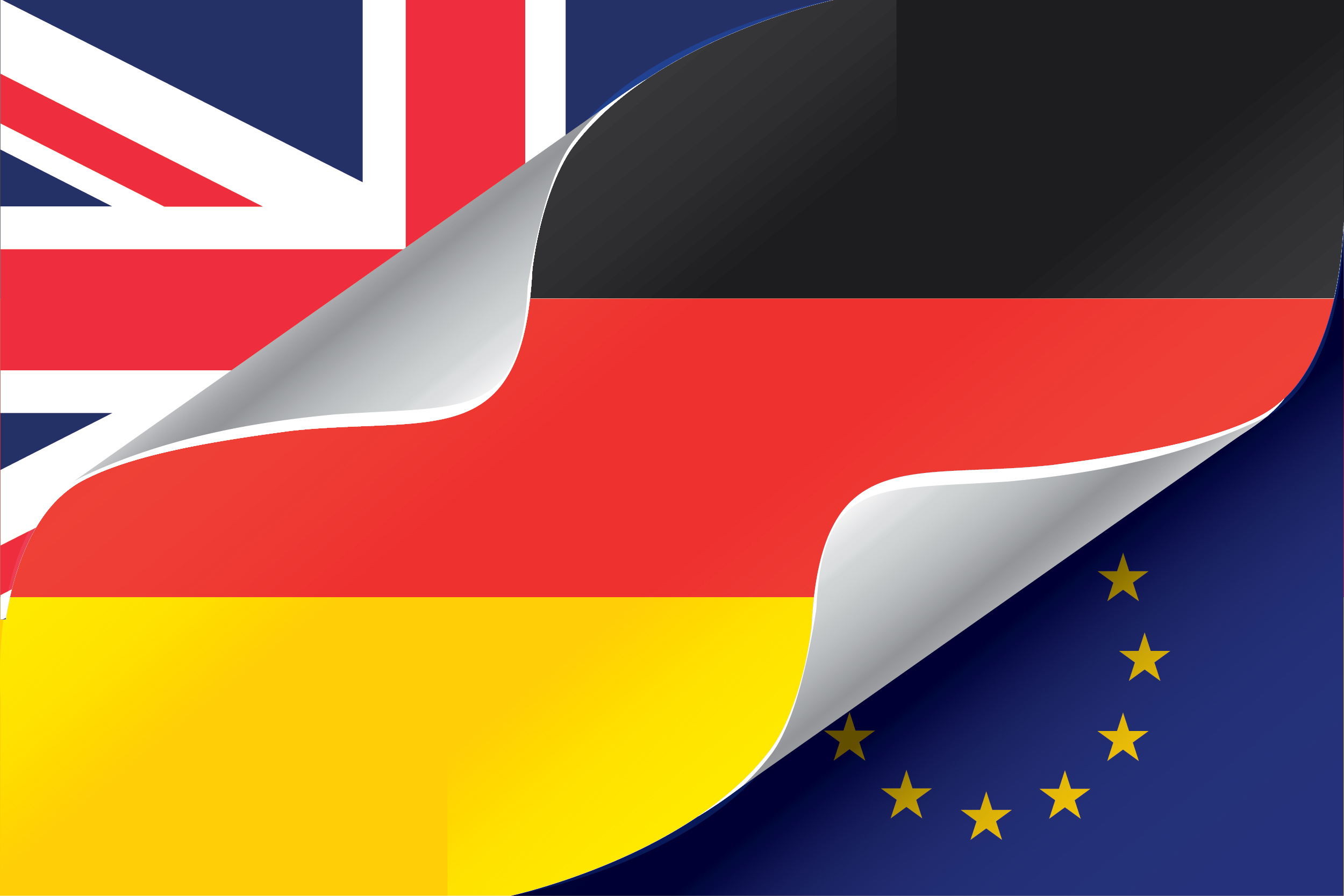 Drapeaux : Royaume-Uni, Allemagne, Union européenne