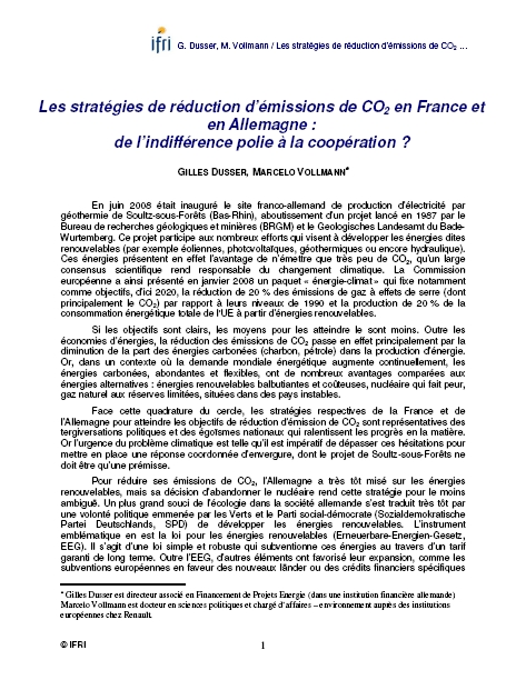 Les Stratégies de réduction d'émissions de CO² en France et en Allemagne : de l'indifférence polie à la coopération ?
