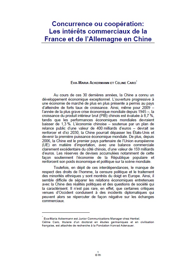 Concurrence ou coopération: Les intérêts commerciaux de la France et de l'Allemagne en Chine