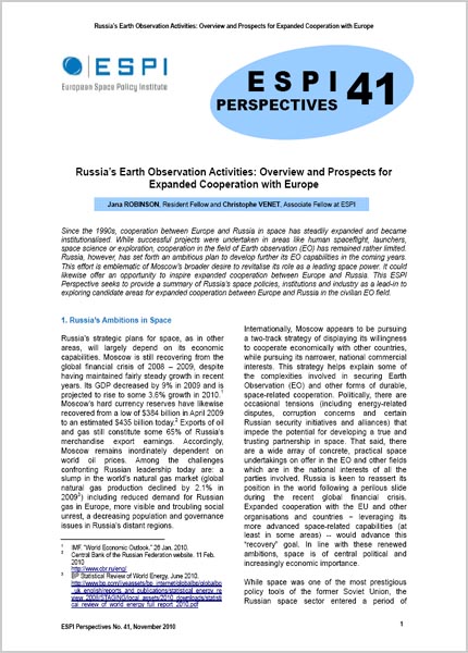 Russia's Earth Observation Activities: Overview and Prospects for Expanded Cooperation with Europe