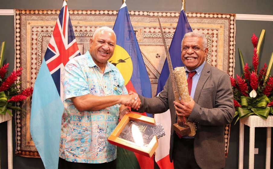 Le Président de Nouvelle Calédonie Louis Mapou et le Premier ministre fidjien Franck Bainimarama, 2022.