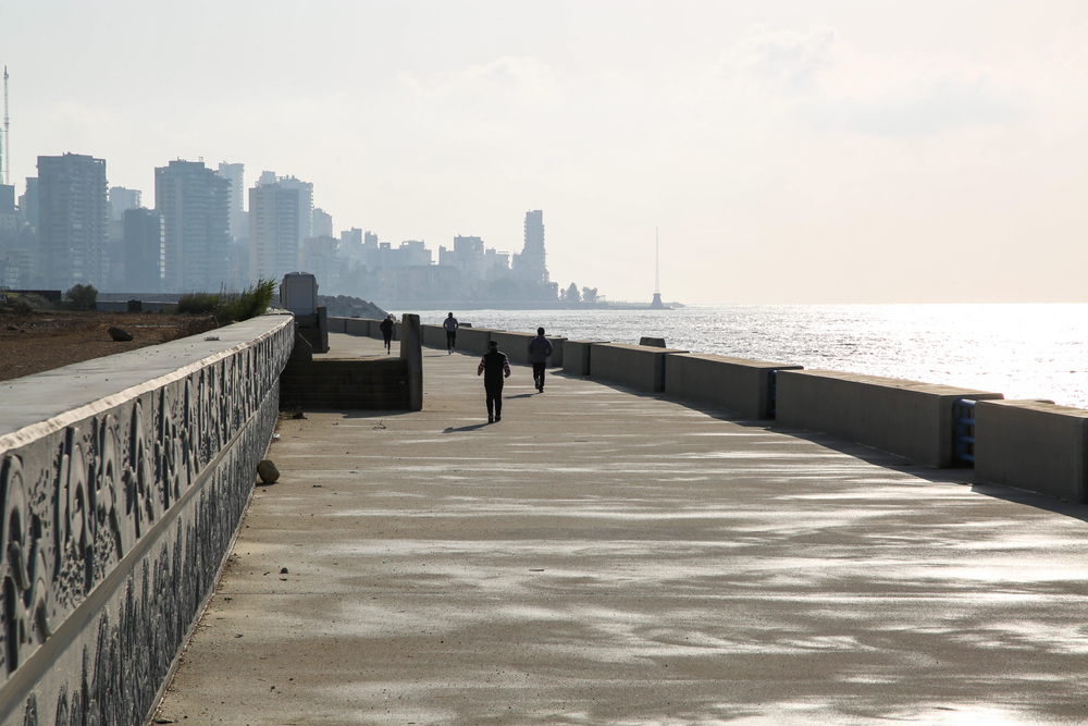 Beirut Waterfront Downtown in Beirut, Lebanon - April 3, 2020: Coronavirus, COVID-19 outbreak.