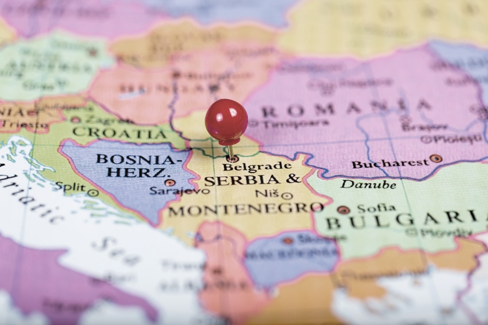 Map of Europe with a focus on the city of Belgrade