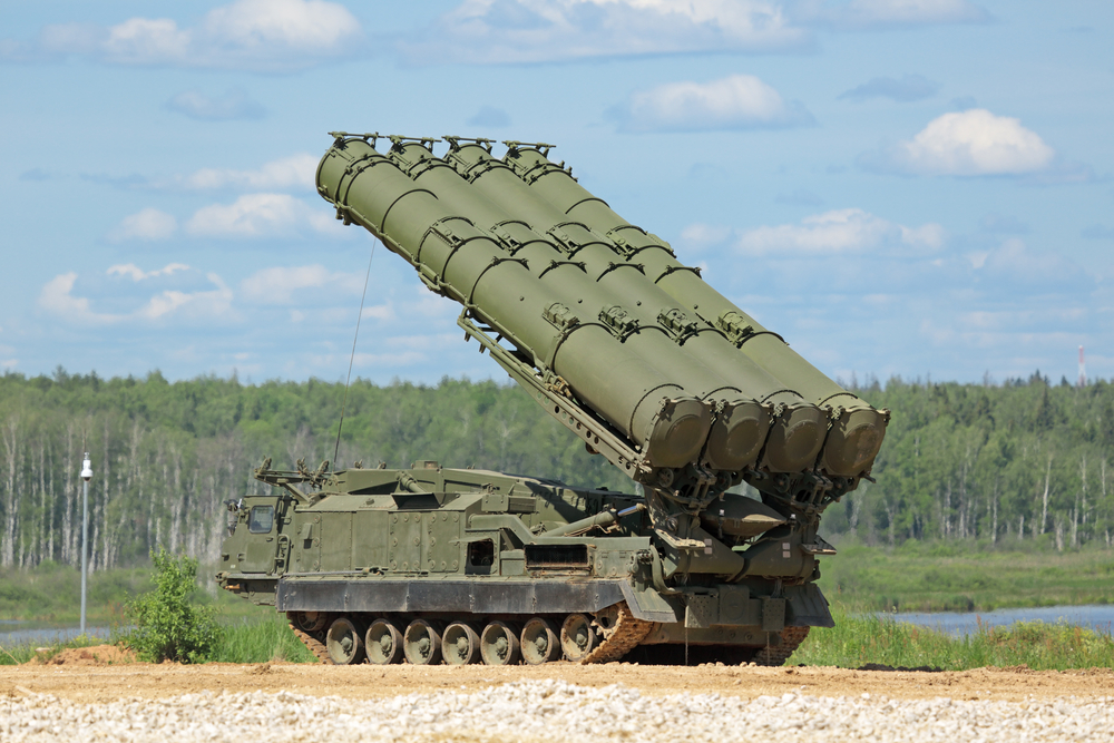 MILITARY GROUND ALABINO, MOSCOW OBLAST, RUSSIA - JUN 18, 2015: Canoniac launcher air defense S-300 (NATO reporting name SA-10 Grumble) at the International military-technical forum ARMY-2015