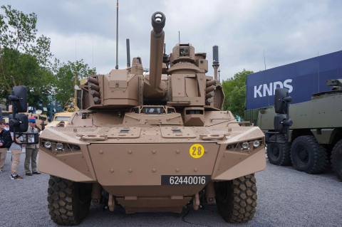 EBRC Jaguar, véhicule de reconnaissance et de combat de l'armée française développé par Nexter (KNDS), Arquus et Thales, exposé au salon Eurosatory
