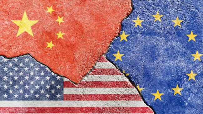 China, USA & EU Flags